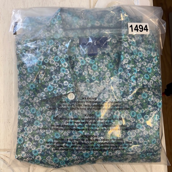 Apt 9 Floral Short Sleeve Button Down Shirt L Blue Green Collared - Picture 7 of 7
